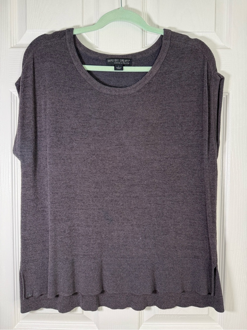 Barefoot Dreams Scoop Neck Short Sleeve Top in Charcoal Gray - Picture 2 of 9